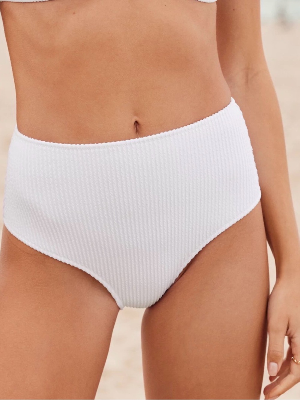 aerie White High Waisted Crinkle Ribbed Cheeky Bikini Bottoms
